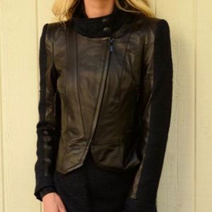 J. DOSI TWEED LEATHER JACKET Size 12 (XL)